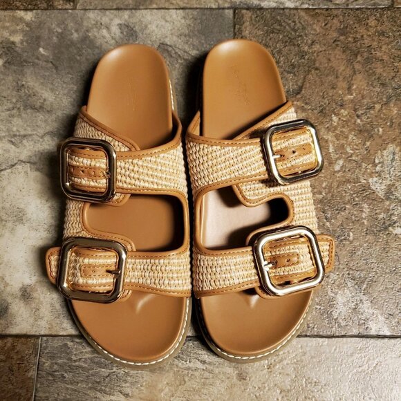 Universal Thread Collin Double Buckle Footbed Sandals Women's 11 Tan NWOT - Picture 1 of 4